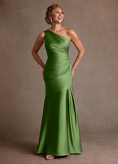 Azazie Haifa Klänningar till brudens mor Klä Sjöjungfru i Stretch Satin Ena axeln Basilika image4