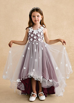 Azazie Celia Blumenmädchenkleider A-Linie Spitze Tüll Kleid Cabernetrot image4