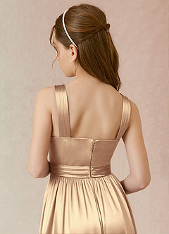 Azazie Jiya Junior A-Linie Plissee Metallischer Satin Kleid Gold image4