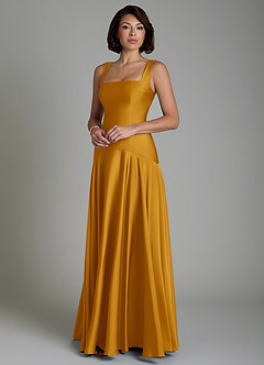 Azazie Reina Bridesmaid Dresses Butterscotch A-Line Pleated Stretch Satin Dress image6