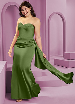 Barbie ♥ Azazie Robes de demoiselle d'honneur Robe Fourreau Convertible en Satin extensible Sans bretelle Genévrier image14