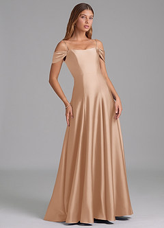 Azazie Seriana Suknie dla druhen Linia A Zza ramienia Satyna elastyczna Do ziemi Sukienka image6