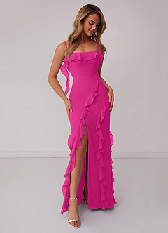Barbie ♥ Azazie Bridesmaid Dresses Barbie Pink Sheath Bow Chiffon Dress image3