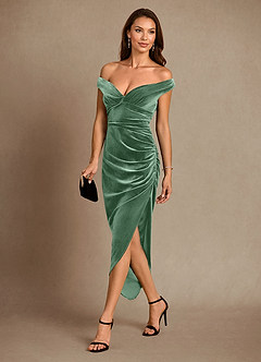 Azazie Nabila Mother of the Bride Dresses Eucalyptus Column Off the Shoulder Velvet Dress image2