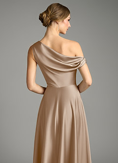 Azazie Xanthe Brautjungfernkleider A-Linie Schulterfrei Stretch-Satin Kleid Taupe image6