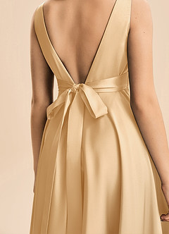 Azazie Gabby Junior A-Linie Plissee Stretch-Satin Kleid Gold image2