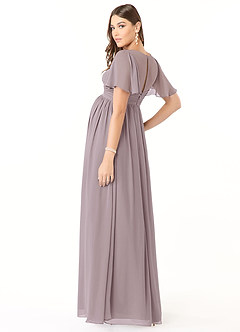 Azazie Verna Robes de demoiselle d'honneur de maternité Robe Trapèze Col V froncé Longueur ras du sol Mousseline de soie image4
