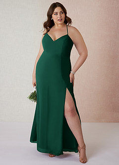 Azazie Manila Bridesmaid Dresses Emerald Sheath V-Neck Chiffon Dress image7