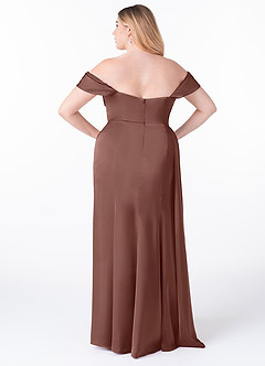 Azazie Amyra Jurken voor bruidsmeisjes Converteerbaar Jurk van Stretch Satijn met Kolom Off the Shoulder Espresso image10