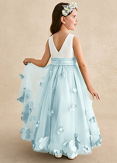 Azazie Vi Flower Girl Dresses Sea Glass A-Line Sleeveless Tulle Dress image1