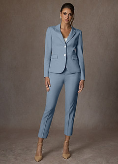 front Whitney Dusty Blue Structured Stretch Cropped Dress Pants