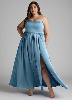 Azazie Morana Bridesmaid Dresses Steel Blue A-Line Off the Shoulder Stretch Satin Convertible Dress image11