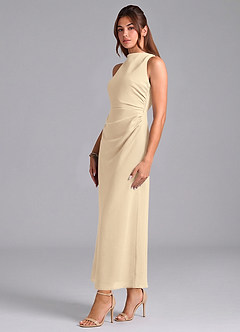 Azazie Evadne 신부 들러리 드레스 쉬스 주름진 쉬폰 발목 길이 드레스 image4