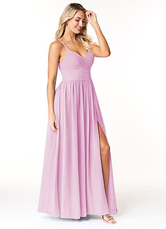 Azazie Dominic Bridesmaid Dresses Candy Pink A-Line V-Neck Pleated Chiffon Dress image4