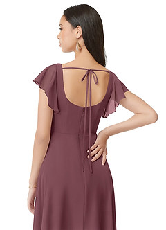 Azazie Bondi Brautjungfernkleider A-Linie Gestreift Chiffon Kleid Sangria image5