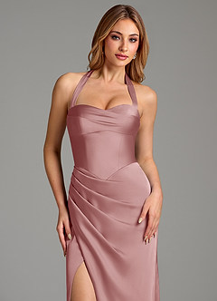 Azazie Serenity Robes de demoiselle d'honneur Robe Sirène en Satin extensible Décolleté en cœur Rose Poussiéreuse image7