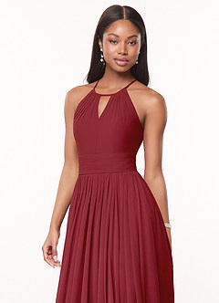 Azazie Cherish Bridesmaid Dresses Pomegranate A-Line Pleated Chiffon Dress image1