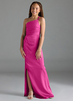 Azazie Eren Junior Vestido de Fucsia de Satén Elástico de Recto con Plisado image4