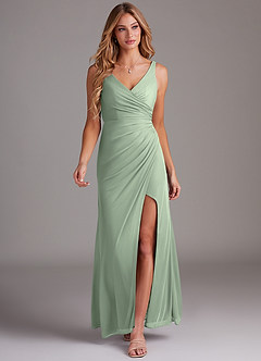 Azazie Leandra Bridesmaid Dresses Dusty Sage Mermaid V-Neck Pleated Mesh Dress image5