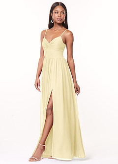 Azazie Zeya Bridesmaid Dresses Lemon Sorbet A-Line V-Neck Pleated Chiffon Dress image4