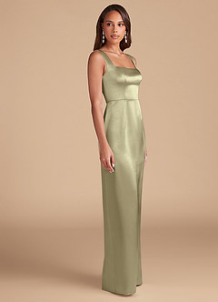 Azazie Flori Bridesmaid Dresses Moss Green Sheath Side Slit Metallic Satin Dress image5