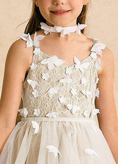Azazie Darlina Flower Girl Dresses Ivory Champagne Ball-Gown Lace Tulle Dress image10