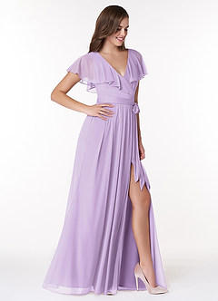 Azazie Jael Bridesmaid Dresses Lilac A-Line V-Neck Mesh Dress image4