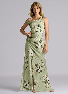 Azazie Madelyn Vestidos de damas de honor Vestido de Enredaderas Florales de Satén Elástico de Corte Sirena Convertible con Hombro unilateral image6