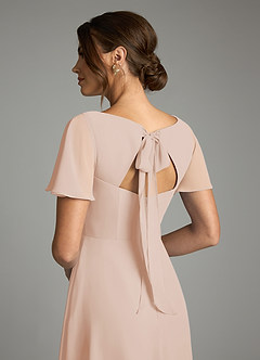 Azazie Kimber Vestidos de damas de honor Vestido de Rosa Inglesa de Gasa de Corte en A con Manga volante image8