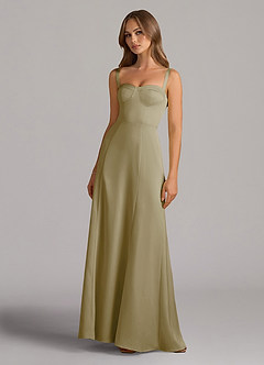 Azazie Amaris Vestidos de damas de honor Vestido de Musgo Verde de Satén Elástico de Corte en A con Corsé image2