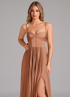 Azazie Akiko Robes de demoiselle d'honneur Robe Trapèze en Satin extensible Encolure en Forme de Cœur Bronze image8