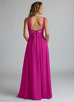 Azazie Aziza Vestidos de damas de honor Vestido de Fucsia de Gasa de Corte en A con Cuello en V Plisado image4
