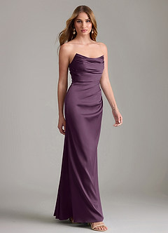 Azazie Lucille Bridesmaid Dresses Plum Mermaid Strapless Stretch Satin Convertible Dress image4