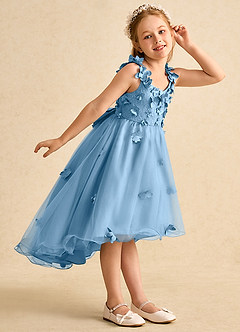 Azazie Tweety Flower Girl Dresses Steel Blue A-Line Lace Tulle Dress image5