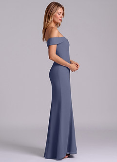 Azazie Luciana Robes de demoiselle d'honneur Robe Fourreau Convertible en Mousseline de soie Épaule décolletée Bleu Orageux image6