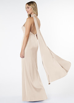 Azazie Kaylani Vestidos de damas de honor Vestido de Alabastro Blanco de Satén Elástico de Corte Sirena con Cuello Alto image4