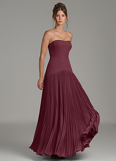 Azazie Yuliana Vestidos de damas de honor Vestido de Cabernet de Gasa de Línea A con Sin tirantes image3