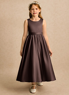 Azazie Karlie Flower Girl Dresses Ganache A-Line Pleated Matte Satin Dress image5