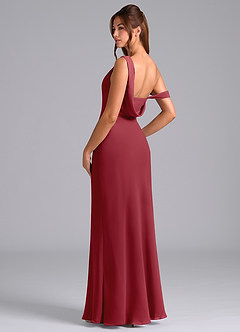 Azazie Madelyn Brautjungfernkleider Wandelbar Meerjungfrau-Linie One-Shoulder Chiffon Kleid Granatapfelrot image6