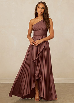 Christian Siriano Bridal for Azazie 1008 Bridesmaid Dresses Espresso A-Line One Shoulder Stretch Satin Dress image5
