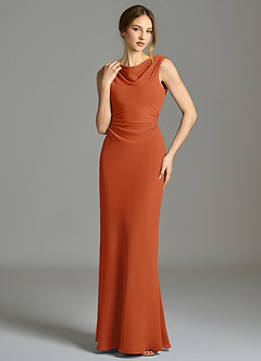 Azazie Kieryn Vestidos de damas de honor Vestido de Naranja Quemada de Gasa de Corte Sirena con Plisado image4