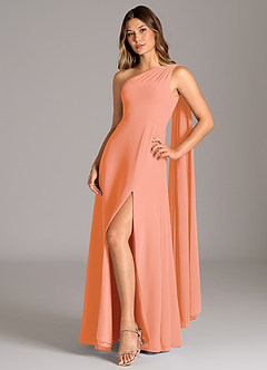 Azazie Tella Vestidos de damas de honor Vestido de Atardecer de Gasa de Corte en A con Hombro unilateral image3