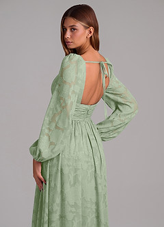 Azazie Norah Brudtärnklänningar Klä av A-Linje i Blommig Utbrändhet Långärmad Dusty Sage image2