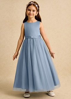 Azazie Lior Flower Girl Dresses Dusty Blue Ball-Gown Pleated Tulle Dress image4