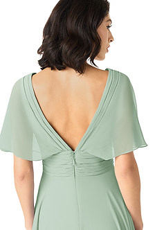 Azazie Pamela Bridesmaid Dresses Agave A-Line V-Neck Pleated Chiffon Dress image5