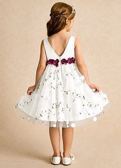 Azazie Starri Flower Girl Dresses Ivory Mulberry Ball-Gown Beaded Matte Satin Dress image6
