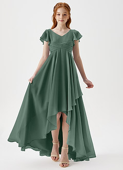 Azazie Caria Junior Sea Moss A-Line Pleated Chiffon Dress image5