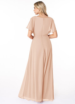 Azazie Aaliyah Bescheiden Bruidsmeisjekleding A-Lijn Bocht Gevouwen Chiffon Vloerlengte Jurk image2