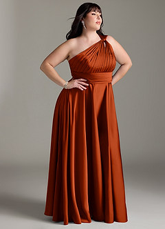 Azazie Charlize Bridesmaid Dresses Paprika A-Line One Shoulder Stretch Satin Dress image12