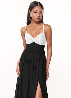 Azazie Zeya Bridesmaid Dresses Ivory Black A-Line V-Neck Pleated Chiffon Dress image5